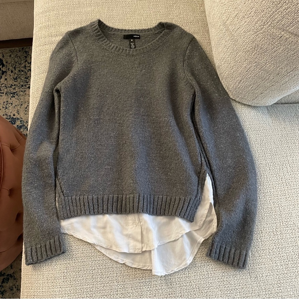 Aqua gray sweater with attached button down shirt